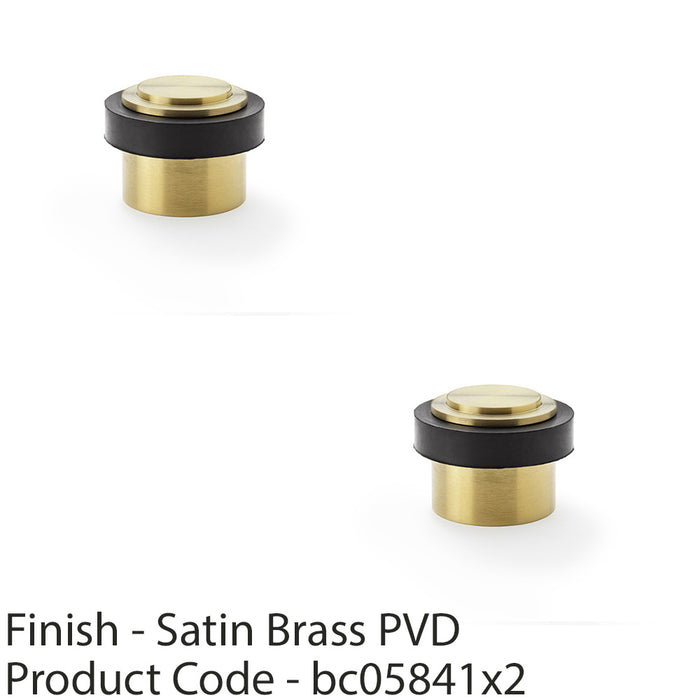 2 PACK Rubber Tip Floor Mounted Doorstop Satin Brass 50mm Diameter Round Door 1