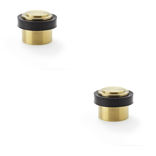 2 PACK Rubber Tip Floor Mounted Doorstop Satin Brass 50mm Diameter Round Door