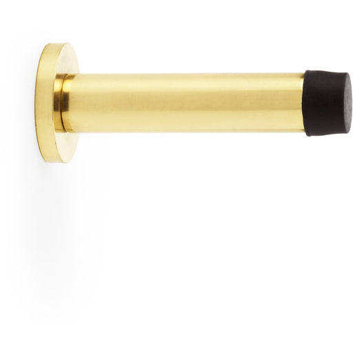 Rubber Tip Smooth Wall Mounted Doorstop - Polished Brass 80mm Projection & Rose