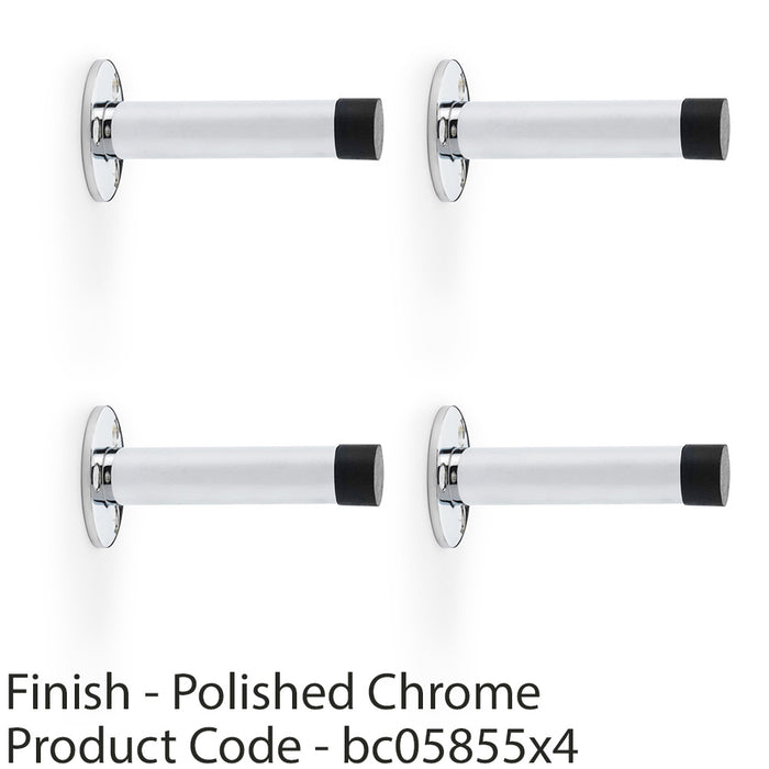 4 PACK Rubber Traditional Smooth Wall Mounted Doorstop Polished Chrome 75mm Rose 1