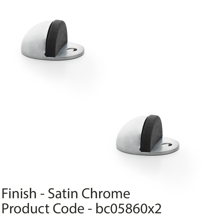 2 PACK Rubber Floor Mounted Oval Doorstop 46 x 20mm Satin Chrome Half Moon Stop 1