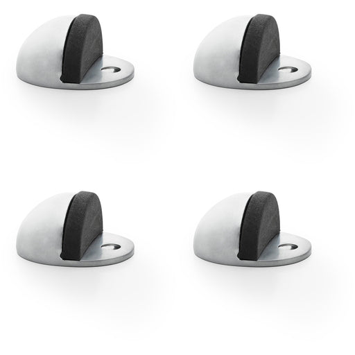 4 PACK Rubber Tip Floor Mounted Oval Doorstop 46 x 20mm Satin Chrome Half MoStop