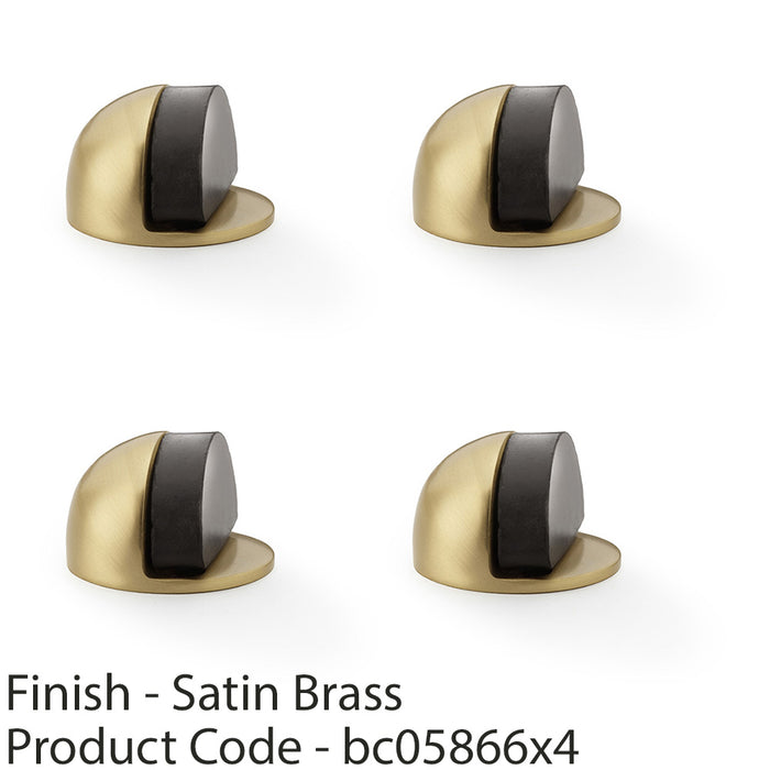 4 PACK Rubber Tip Floor Mounted Oval Doorstop 44 x 28mm Satin Brass Half Moon 1