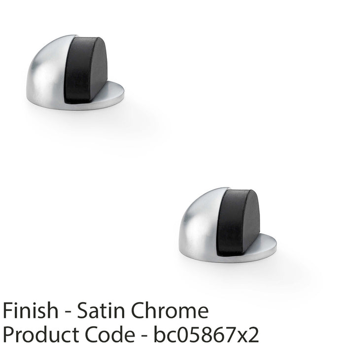 2 PACK Rubber Tip Floor Mounted Oval Doorstop 44 x 28mm Satin Chrome Half Moon 1