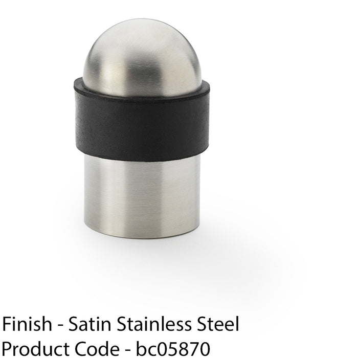 Rubber Dome Floor Mounted Cylinder Doorstop Satin Steel 35mm Diameter Round Door 1