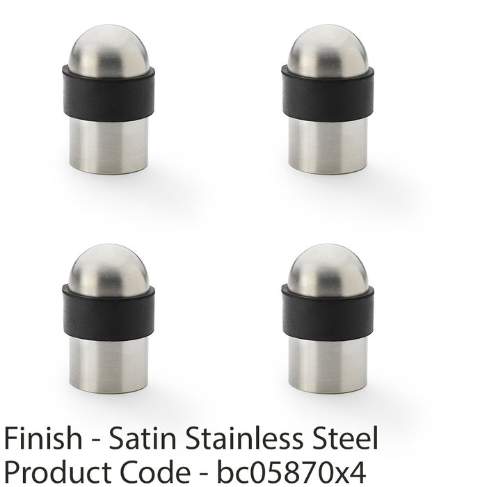 4 PACK Rubber Dome Floor Mounted Cylinder Doorstop Satin Steel 35mm Round Door 1