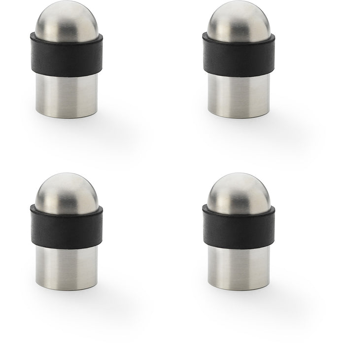 4 PACK Rubber Dome Floor Mounted Cylinder Doorstop Satin Steel 35mm Round Door