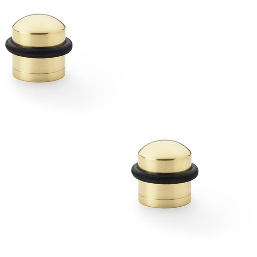 2 PACK Rubber Tip Dome Top Floor Mounted Doorstop Polished Brass 39mm Round Door