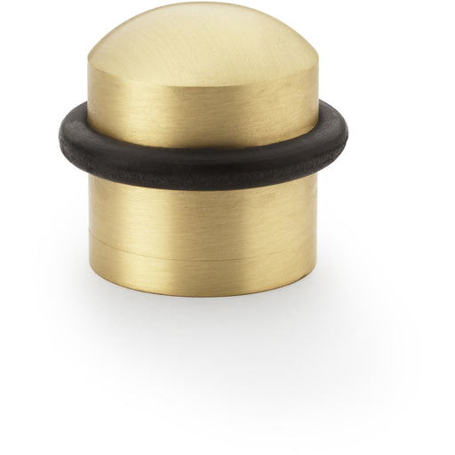 Rubber Tip Dome Top Floor Mounted Doorstop - Satin Brass 39mm Dia Round Door