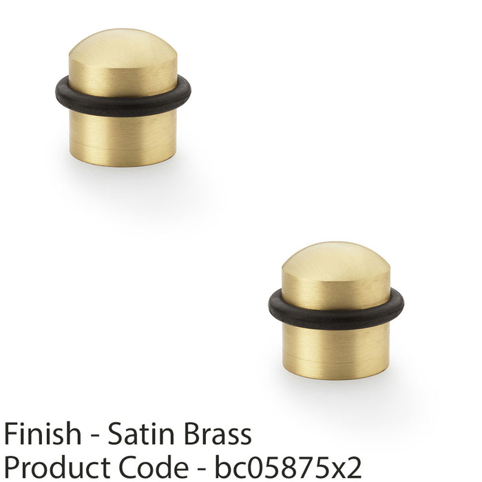 2x Rubber Tip Dome Top Floor Mounted Doorstop Satin Brass 39mm Dia Round Door 1