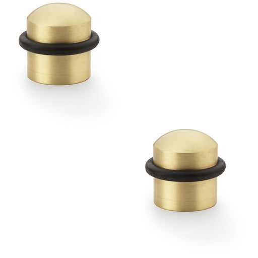 2x Rubber Tip Dome Top Floor Mounted Doorstop Satin Brass 39mm Dia Round Door