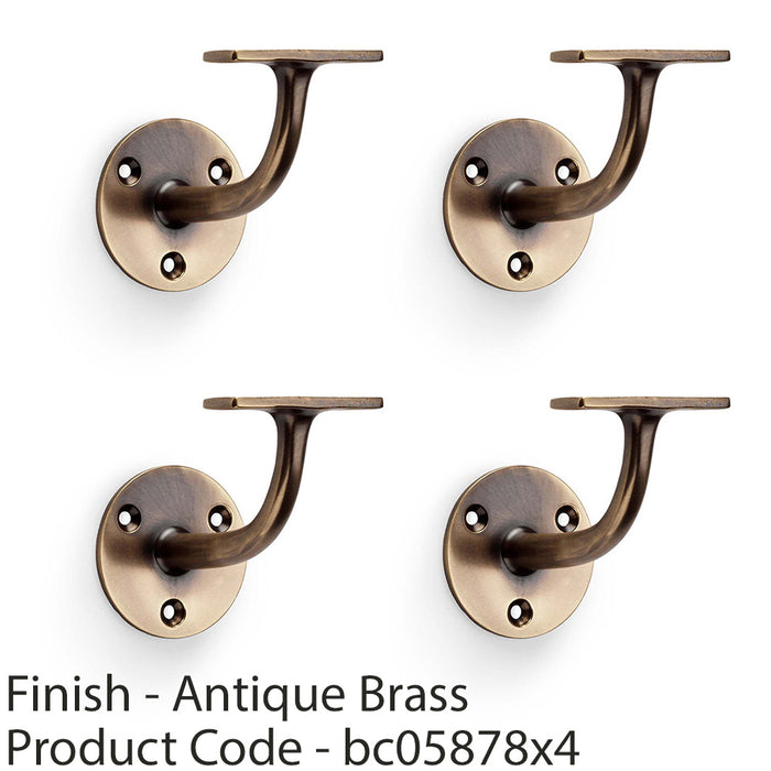 4 PACK Heavy Duty Stair Handrail Bannister Bracket Arm Antique Brass 82mm Holder 1