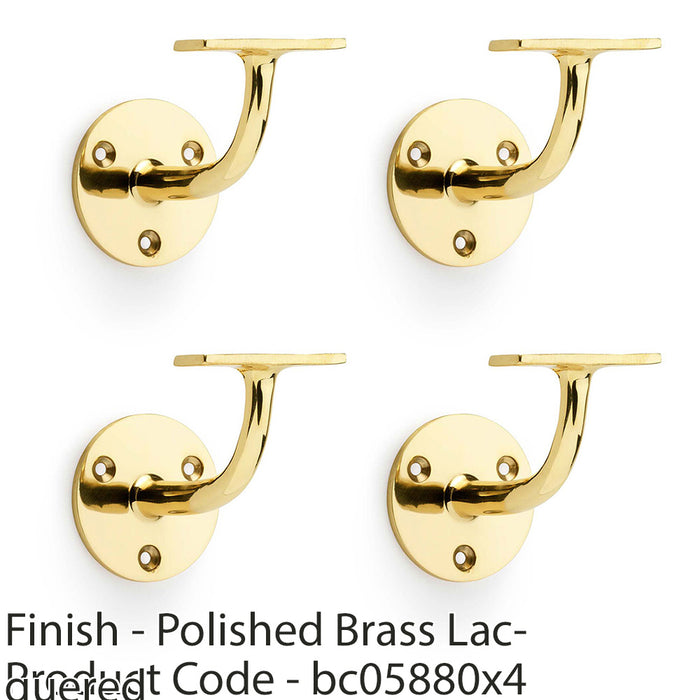 4 PACK Heavy Duty Stair Handrail Bannister Bracket Arm Polished Brass 82mm Proj 1