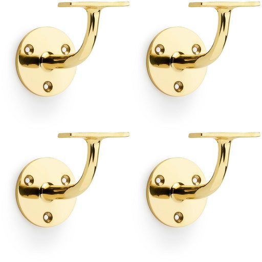 4 PACK Heavy Duty Stair Handrail Bannister Bracket Arm Polished Brass 82mm Proj