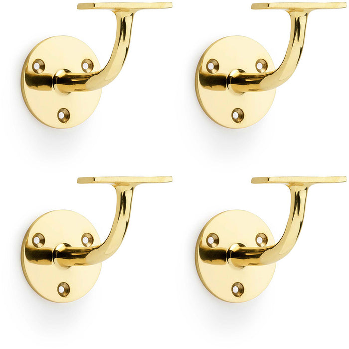 4 PACK Heavy Duty Stair Handrail Bannister Bracket Arm Polished Brass 82mm Proj