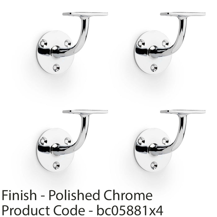 4 PACK Heavy Duty Stair Handrail Bannister Bracket Arm Polished Chrome 82mm Proj 1