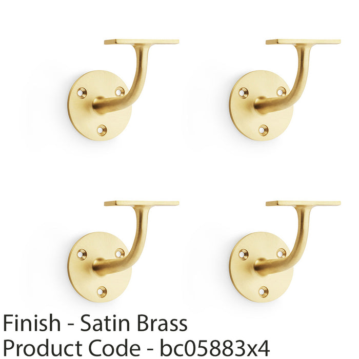 4 PACK Heavy Duty Stair Handrail Bannister Bracket Arm Satin Brass 82mm Holder 1