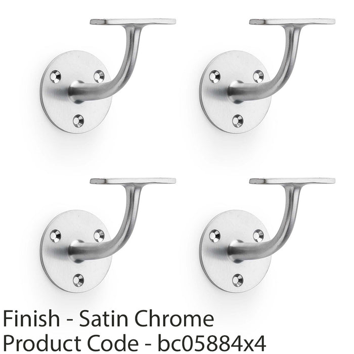 4 PACK Heavy Duty Stair Handrail Bannister Bracket Arm Satin Chrome 82mm Holder 1