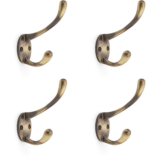 4 PACK SOLID BRASS Victorian Hat & Coat Hook Wall Mounted Holder Antique Brass