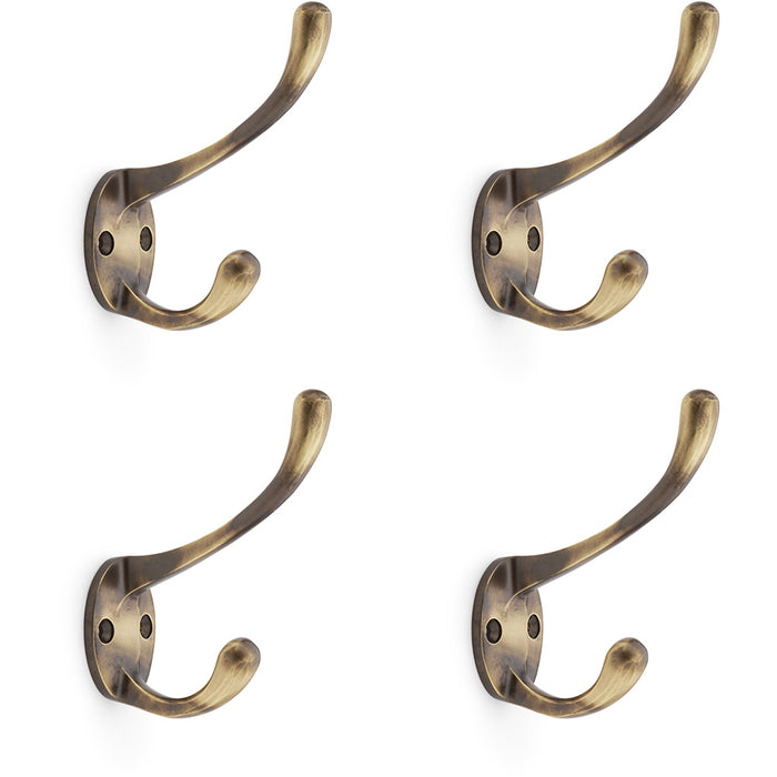 4 PACK SOLID BRASS Victorian Hat & Coat Hook Wall Mounted Holder Antique Brass