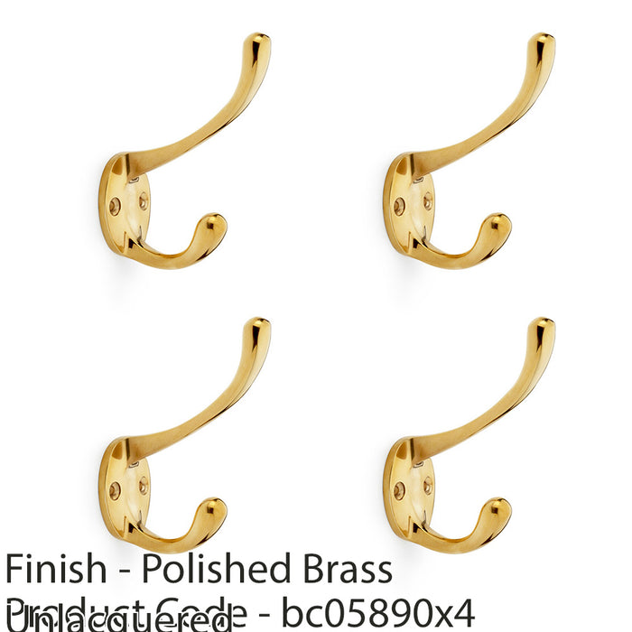 4 PACK SOLID BRASS Victorian Hat & Coat Hook Wall Mounted Holder Polished Brass 1