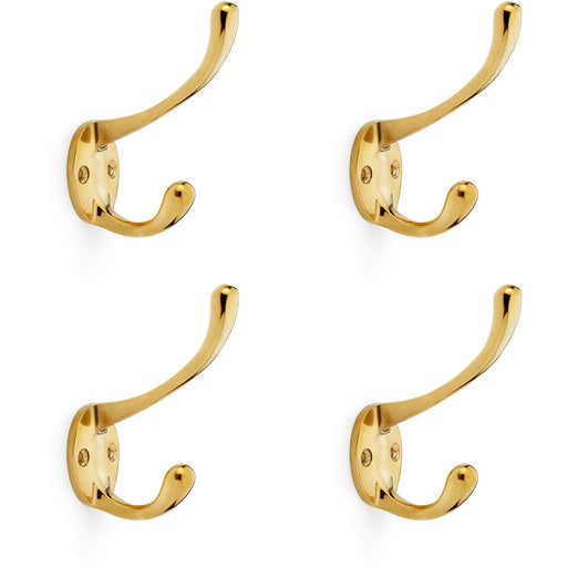 4 PACK SOLID BRASS Victorian Hat & Coat Hook Wall Mounted Holder Polished Brass