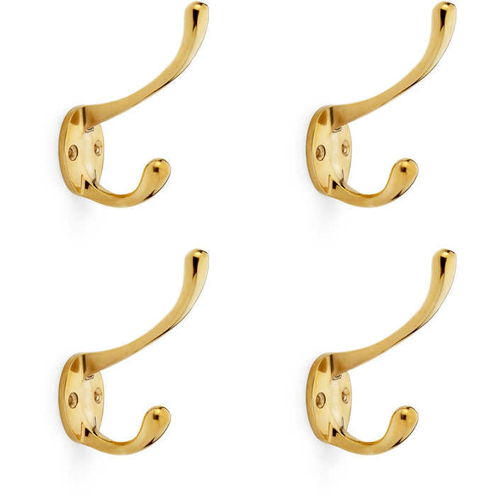 4 PACK SOLID BRASS Victorian Hat & Coat Hook Wall Mounted Holder Polished Brass