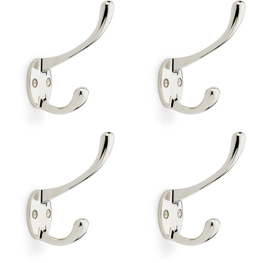 4 PACK SOLID BRASS Victorian Hat & Coat Hook Wall Mounted Holder Polished Nickel