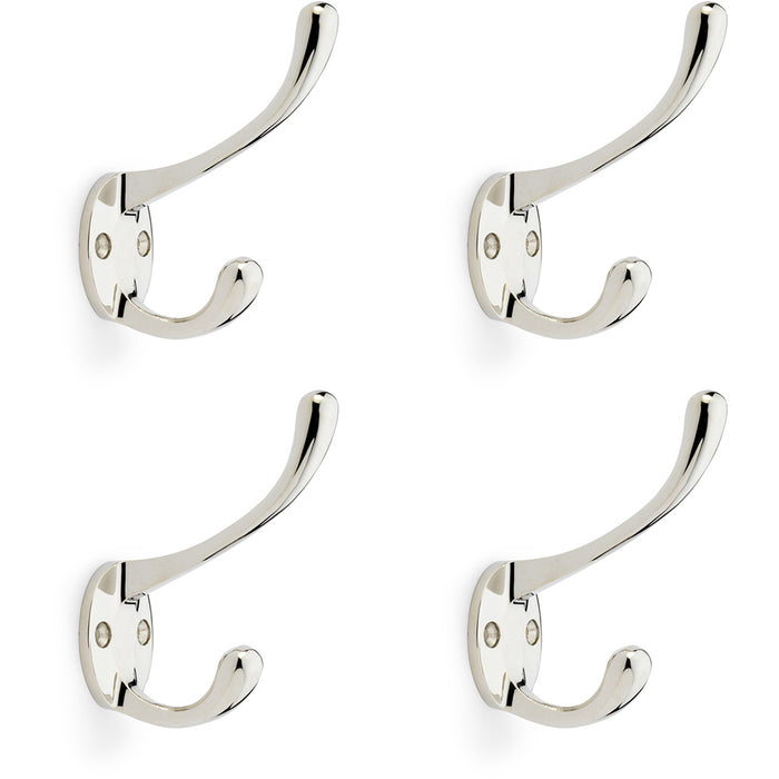 4 PACK SOLID BRASS Victorian Hat & Coat Hook Wall Mounted Holder Polished Nickel