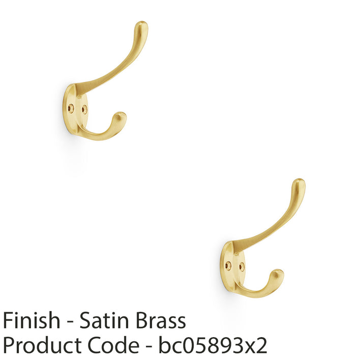 2 PACK SOLID BRASS Victorian Hat & Coat Hook Wall Mounted Holder Satin Brass 1