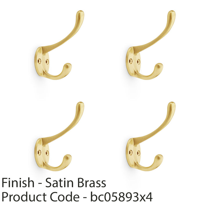 4 PACK SOLID BRASS Victorian Hat & Coat Hook Wall Mounted Holder Satin Brass 1