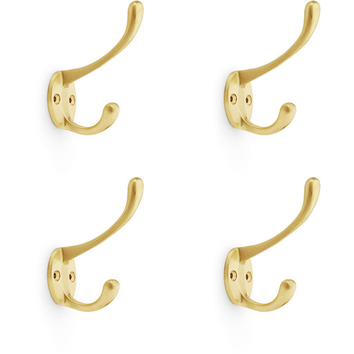 4 PACK SOLID BRASS Victorian Hat & Coat Hook Wall Mounted Holder Satin Brass