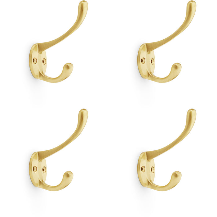 4 PACK SOLID BRASS Victorian Hat & Coat Hook Wall Mounted Holder Satin Brass