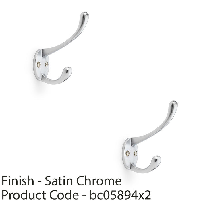 2 PACK SOLID BRASS Victorian Hat & Coat Hook Wall Mounted Holder Satin Chrome 1