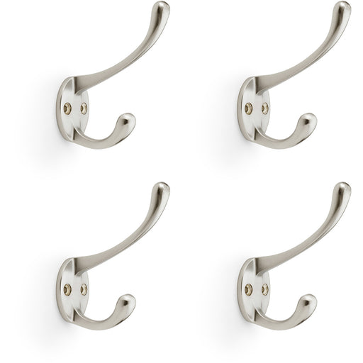 4 PACK SOLID BRASS Victorian Hat & Coat Hook Wall Mounted Holder Satin Nickel