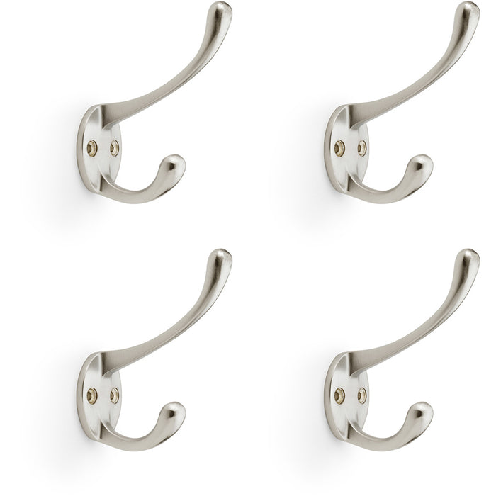 4 PACK SOLID BRASS Victorian Hat & Coat Hook Wall Mounted Holder Satin Nickel