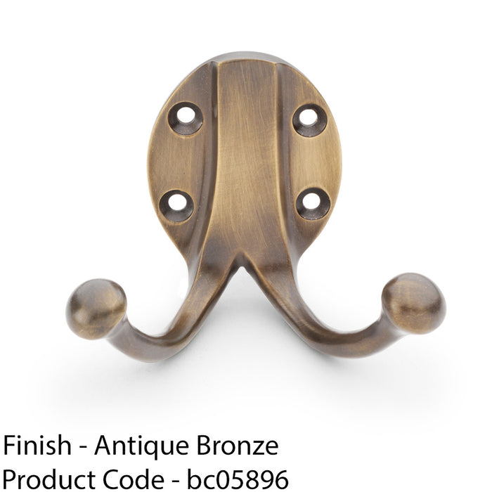 SOLID BRASS Traditional Double Robe Hook - Wall Mounted Holder - Antique Bronze 1