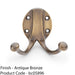 SOLID BRASS Traditional Double Robe Hook - Wall Mounted Holder - Antique Bronze 1