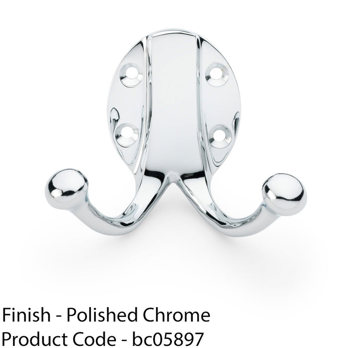 SOLID BRASS Traditional Double Robe Hook - Wall Mounted Holder - Polished Chrome 1