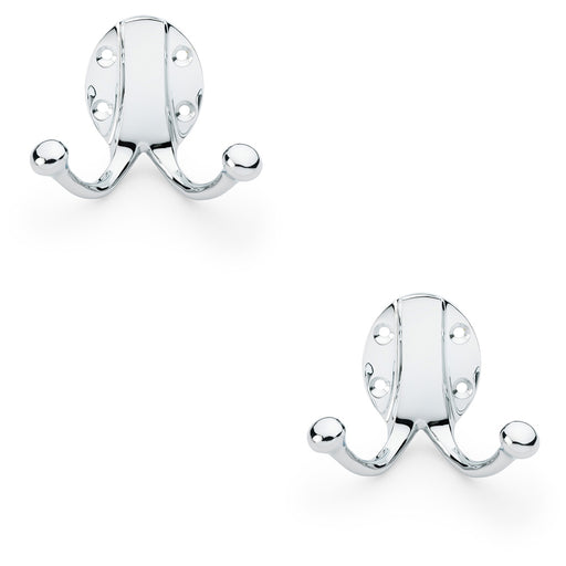 2 PACK SOLID BRASS Traditional Double Robe Hook Wall Mounted Polished Chrome