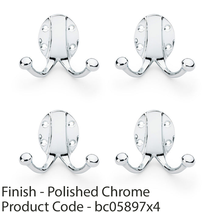 4 PACK SOLID BRASS Traditional Double Robe Hook Wall Holder Polished Chrome 1