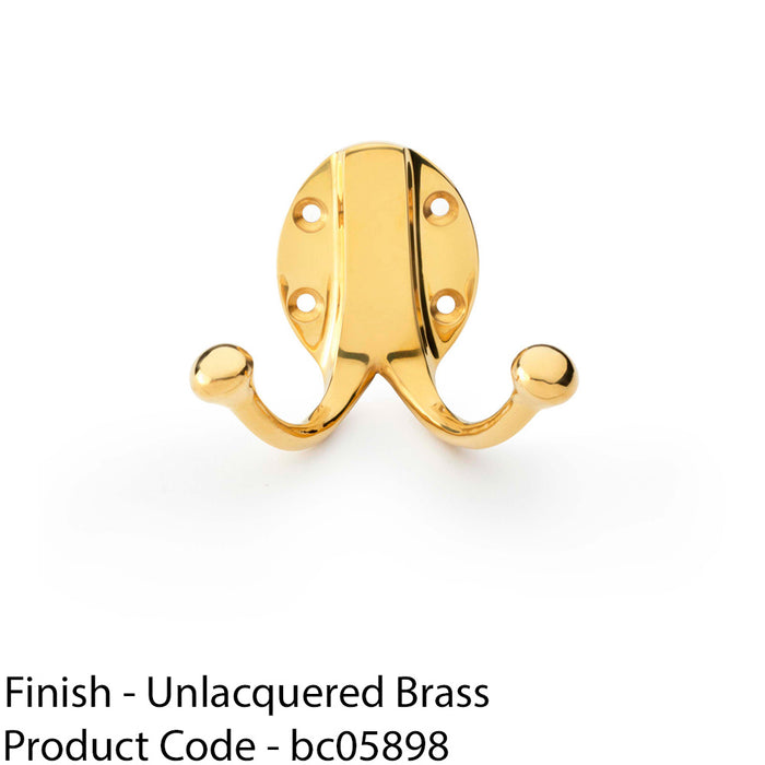 SOLID BRASS Traditional Double Robe Hook - Wall Mounted Holder - Polished Brass 1