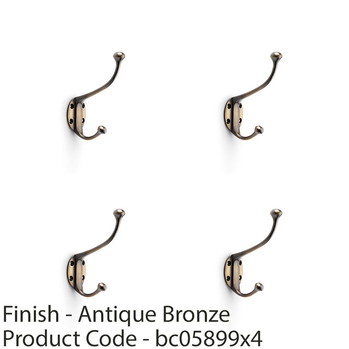 4x SOLID BRASS Traditional Hat & Coat Hook Wall Mounted Holder Antique Bronze 1