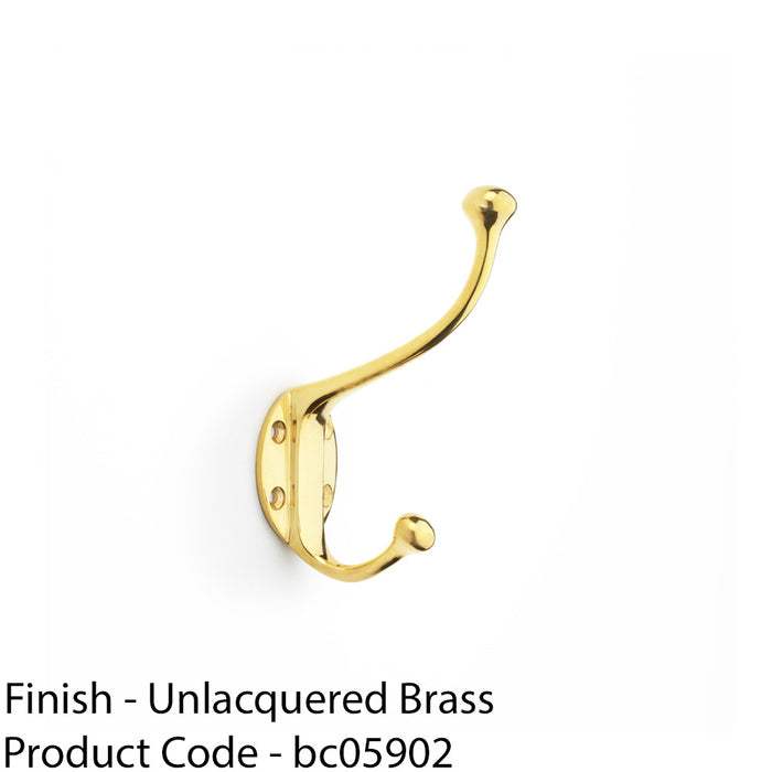 SOLID BRASS Traditional Hat & Coat Hook - Wall Mounted Holder - Polished Brass 1