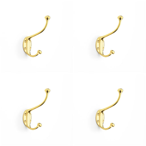 4x SOLID BRASS Traditional Hat & Coat Hook Wall Mounted Holder Polished Brass