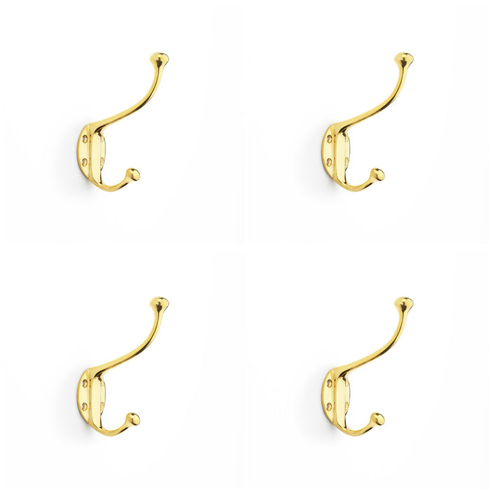 4x SOLID BRASS Traditional Hat & Coat Hook Wall Mounted Holder Polished Brass