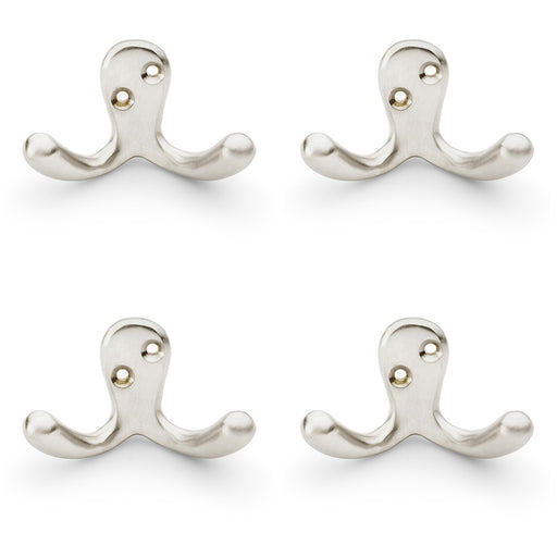 4 PACK SOLID BRASS Victorian Double Robe Coat Hook Wall Holder Satin Nickel