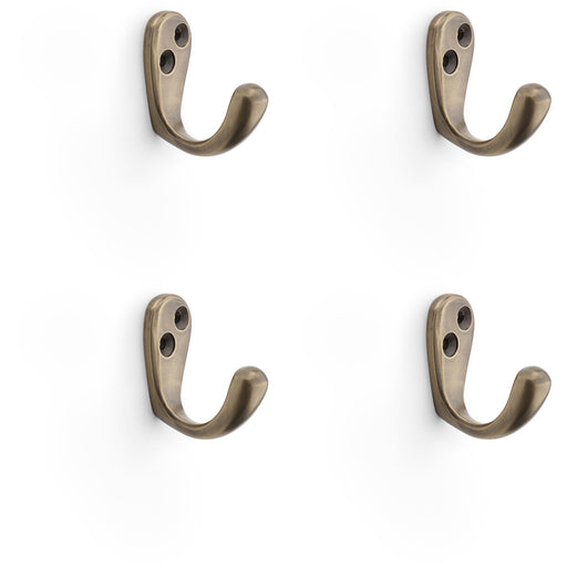 4 PACK SOLID BRASS Victorian Single Robe Coat Hook Wall Mounted Antique Brass