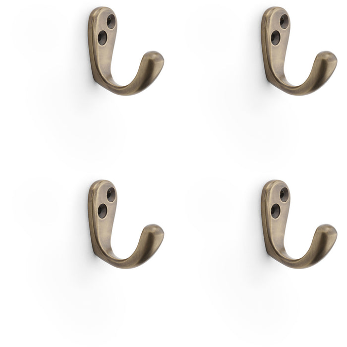 4 PACK SOLID BRASS Victorian Single Robe Coat Hook Wall Mounted Antique Brass