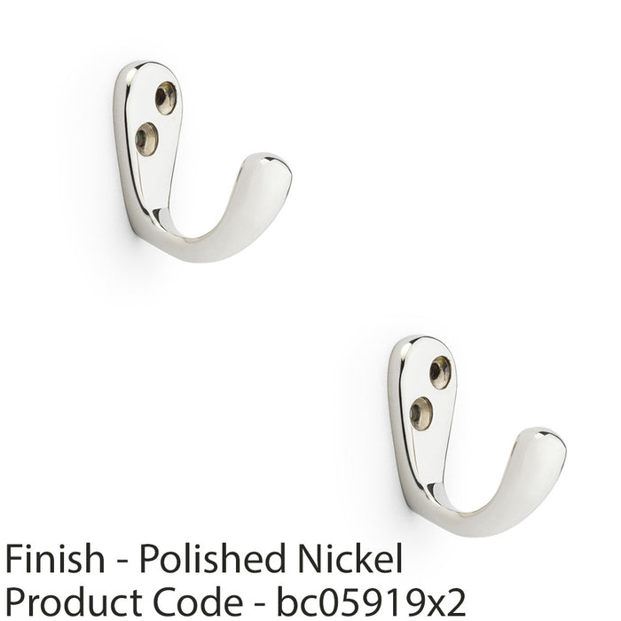 2 PACK SOLID BRASS Victorian Single Robe Coat Hook Wall Mounted Polished Nickel 1